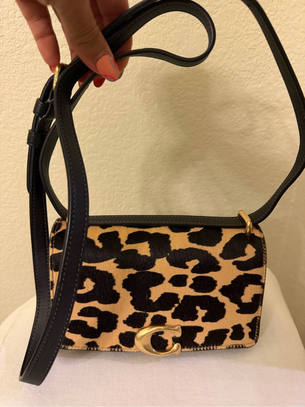 COACH Calf hair Leopard-Print Crossbody with Gold Color C' Accent - Black/Tan - Picture 3 of 5
